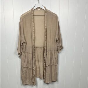 Easel Womens Open Front Cardigan M Beige Ruffle Edges Lightweight 100% Tencel